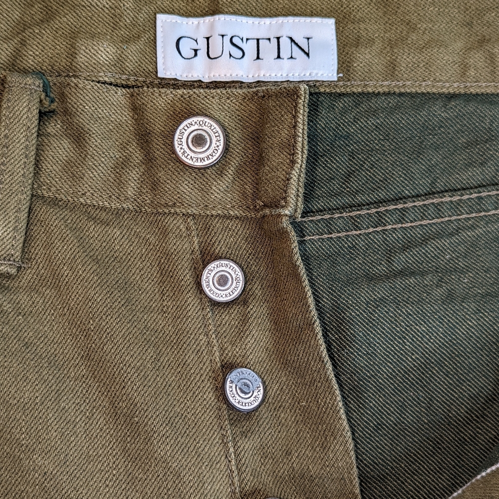 GUSTIN Green Button Fly Slim Raw Jeans....Size 32